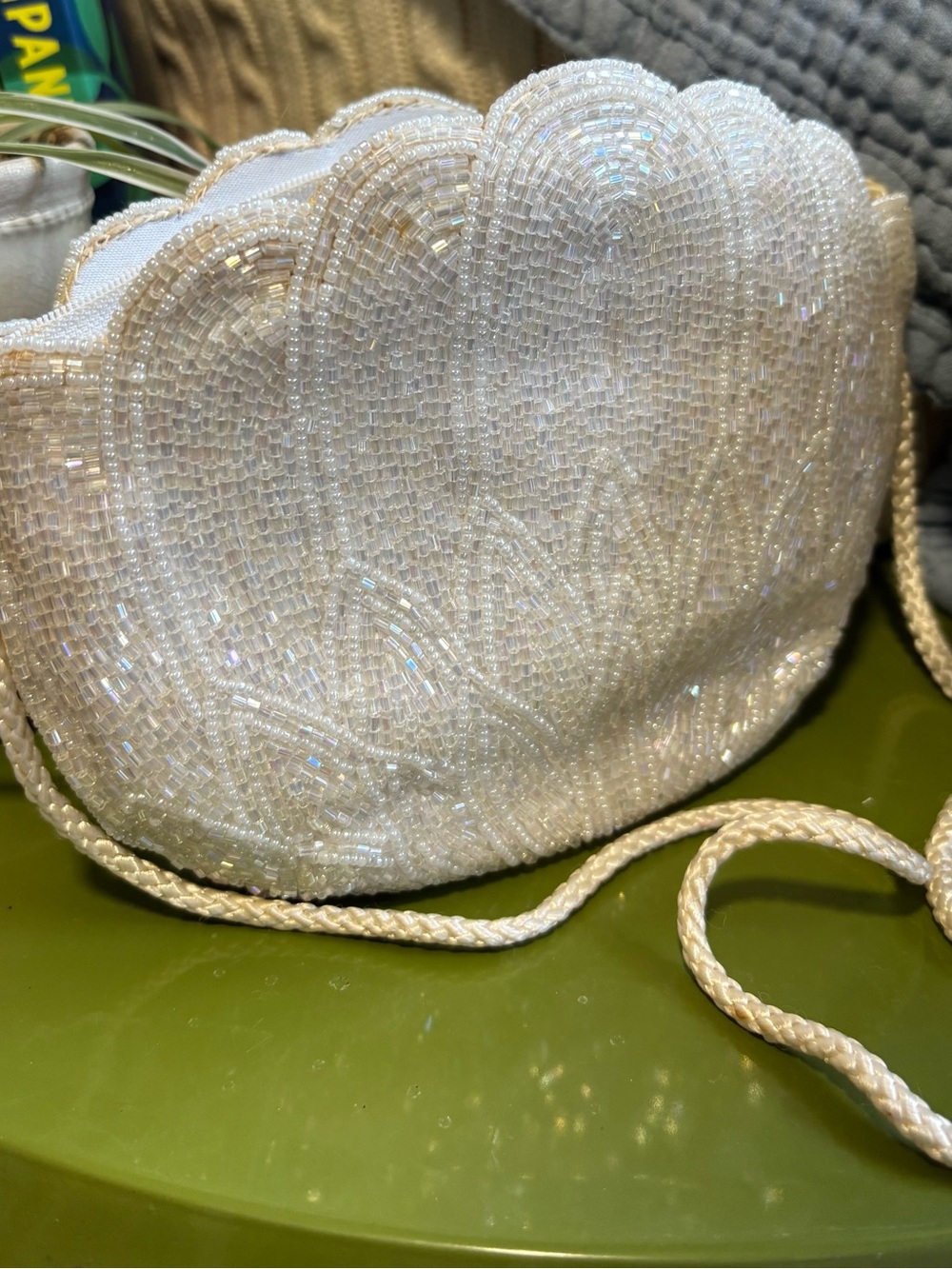 Beaded off-White Evening Clutch Bag with shoulder strap